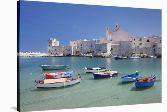 Fishing boats at the harbour, old town with cathedral, Giovinazzo, Bari district, Puglia, Italy, Me-Markus Lange-Stretched Canvas