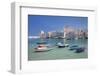 Fishing boats at the harbour, old town with cathedral, Giovinazzo, Bari district, Puglia, Italy, Me-Markus Lange-Framed Photographic Print