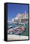 Fishing Boats at the Harbour, Old Town with Cathedral, Giovinazzo, Bari District, Puglia-Markus Lange-Framed Stretched Canvas