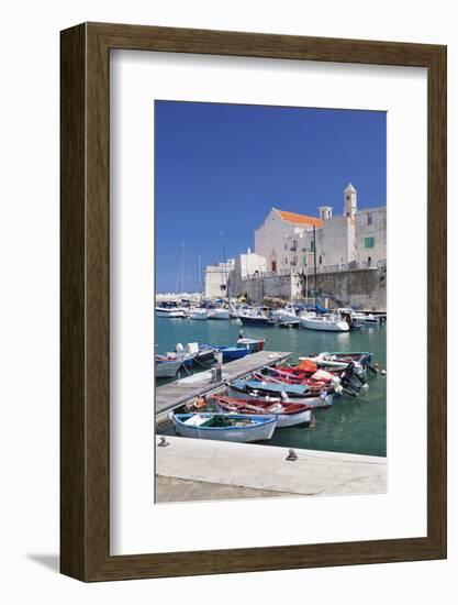 Fishing Boats at the Harbour, Old Town with Cathedral, Giovinazzo, Bari District, Puglia-Markus Lange-Framed Photographic Print