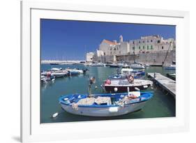 Fishing Boats at the Harbour, Old Town with Cathedral, Giovinazzo, Bari District, Puglia-Markus Lange-Framed Photographic Print