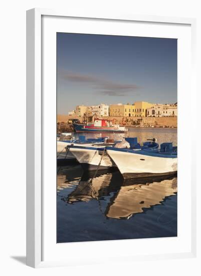 Fishing Boats at the Port, Old Town at Sunrise, Gallipoli, Lecce Province, Salentine Peninsula-Markus Lange-Framed Photographic Print