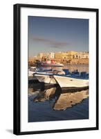 Fishing Boats at the Port, Old Town at Sunrise, Gallipoli, Lecce Province, Salentine Peninsula-Markus Lange-Framed Photographic Print