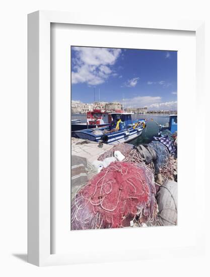 Fishing Boats at the Port, Old Town with Castle, Gallipoli, Lecce Province, Salentine Peninsula-Markus Lange-Framed Photographic Print