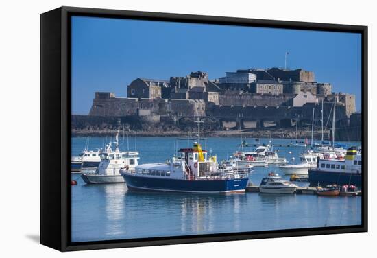 Fishing Boats Below Cornet Castle, Saint Peter Port, Guernsey, Channel Islands, United Kingdom-Michael Runkel-Framed Stretched Canvas