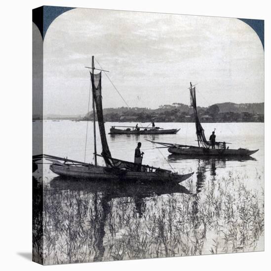 Fishing Boats Coming Home at Sunset, Near Yokohama, Japan, 1904-Underwood & Underwood-Stretched Canvas
