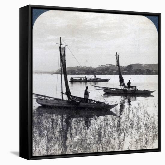 Fishing Boats Coming Home at Sunset, Near Yokohama, Japan, 1904-Underwood & Underwood-Framed Stretched Canvas
