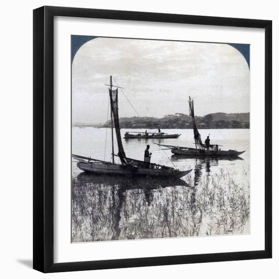 Fishing Boats Coming Home at Sunset, Near Yokohama, Japan, 1904-Underwood & Underwood-Framed Photographic Print