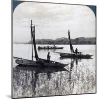 Fishing Boats Coming Home at Sunset, Near Yokohama, Japan, 1904-Underwood & Underwood-Mounted Photographic Print