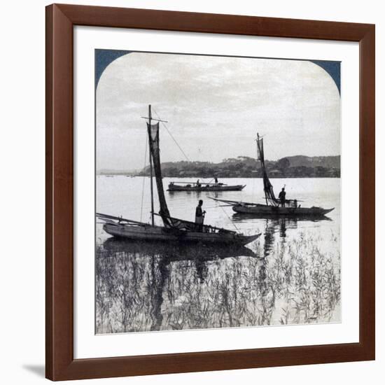 Fishing Boats Coming Home at Sunset, Near Yokohama, Japan, 1904-Underwood & Underwood-Framed Photographic Print