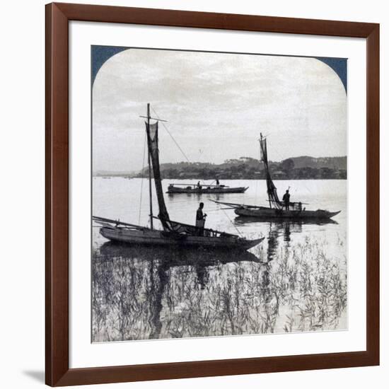 Fishing Boats Coming Home at Sunset, Near Yokohama, Japan, 1904-Underwood & Underwood-Framed Photographic Print