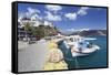 Fishing Boats, Harbour, Agia Galini, South Coast, Crete, Greek Islands, Greece, Europe-Markus Lange-Framed Stretched Canvas