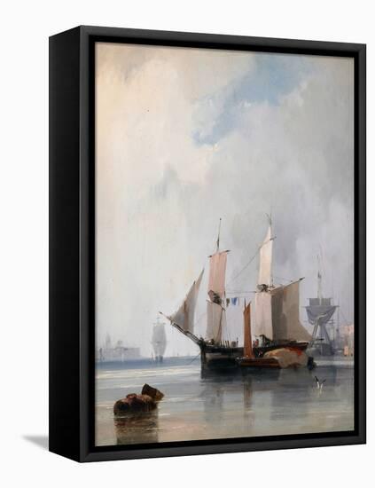 Fishing Boats in a Calm, Ships at Anchor, 1825 (Oil on Board & Canvas)-Richard Parkes Bonington-Framed Stretched Canvas