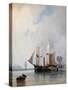 Fishing Boats in a Calm, Ships at Anchor, 1825 (Oil on Board & Canvas)-Richard Parkes Bonington-Stretched Canvas
