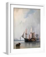 Fishing Boats in a Calm, Ships at Anchor, 1825 (Oil on Board & Canvas)-Richard Parkes Bonington-Framed Giclee Print