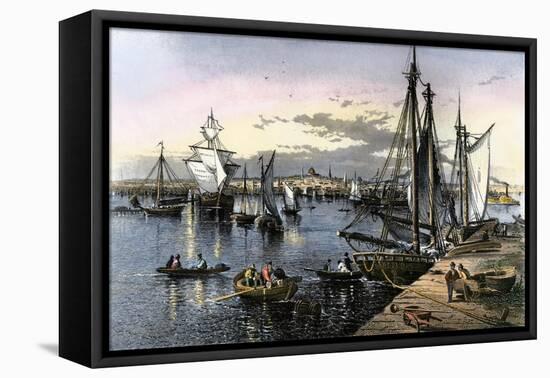 Fishing Boats in Boston Harbor, 1870s-null-Framed Stretched Canvas