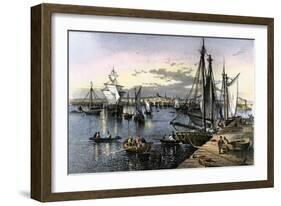 Fishing Boats in Boston Harbor, 1870s-null-Framed Giclee Print