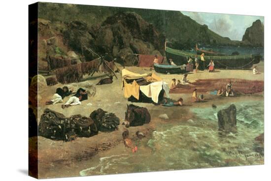 Fishing Boats in Capri-Albert Bierstadt-Stretched Canvas