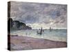 Fishing Boats in front of the Beach and Cliffs of Pourville-Claude Monet-Stretched Canvas