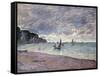 Fishing Boats in front of the Beach and Cliffs of Pourville-Claude Monet-Framed Stretched Canvas