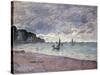 Fishing Boats in front of the Beach and Cliffs of Pourville-Claude Monet-Stretched Canvas