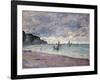 Fishing Boats in front of the Beach and Cliffs of Pourville-Claude Monet-Framed Giclee Print