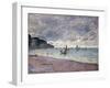 Fishing Boats in front of the Beach and Cliffs of Pourville-Claude Monet-Framed Giclee Print