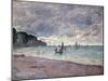 Fishing Boats in front of the Beach and Cliffs of Pourville-Claude Monet-Mounted Giclee Print