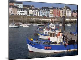 Fishing Boats in Harbour and Houses on Waterfront Beyond, Rosmeur, Douarnenez, Bretagne, France-Thouvenin Guy-Mounted Photographic Print