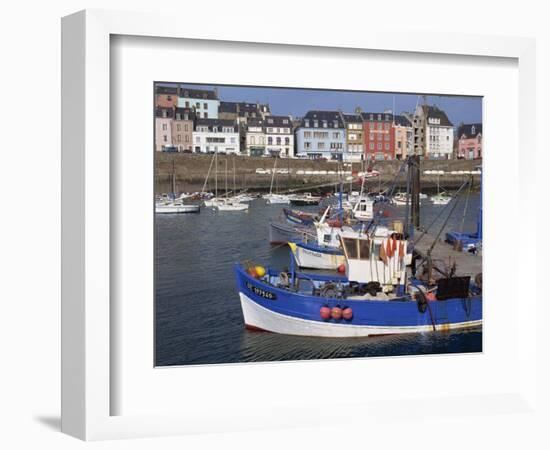 Fishing Boats in Harbour and Houses on Waterfront Beyond, Rosmeur, Douarnenez, Bretagne, France-Thouvenin Guy-Framed Photographic Print