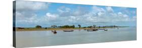 Fishing boats in Kaladan River, Rakhine State, Myanmar-null-Stretched Canvas