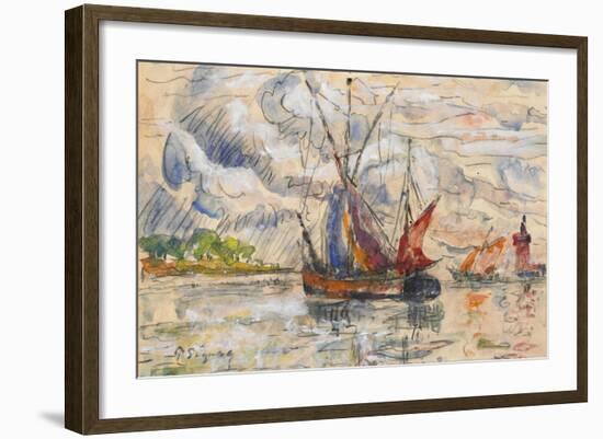 Fishing Boats in La Rochelle, C.1919-21 (Graphite, W/C and Opaque White)-Paul Signac-Framed Giclee Print