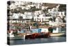 Fishing Boats in the Harbor of Chora, Mykonos, Greece-David Noyes-Stretched Canvas