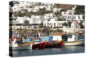 Fishing Boats in the Harbor of Chora, Mykonos, Greece-David Noyes-Stretched Canvas