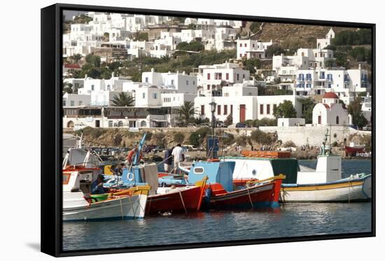 Fishing Boats in the Harbor of Chora, Mykonos, Greece-David Noyes-Framed Stretched Canvas