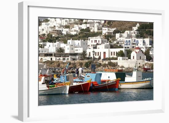 Fishing Boats in the Harbor of Chora, Mykonos, Greece-David Noyes-Framed Photographic Print