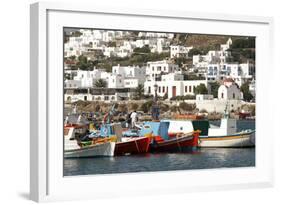 Fishing Boats in the Harbor of Chora, Mykonos, Greece-David Noyes-Framed Photographic Print