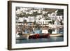 Fishing Boats in the Harbor of Chora, Mykonos, Greece-David Noyes-Framed Photographic Print