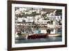 Fishing Boats in the Harbor of Chora, Mykonos, Greece-David Noyes-Framed Photographic Print