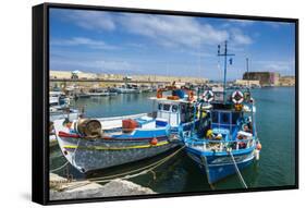 Fishing Boats in the Old Harbour of Heraklion, Crete, Greek Islands, Greece-Michael Runkel-Framed Stretched Canvas