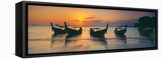 Fishing Boats in the Sea, Railay Beach, Krabi, Krabi Province, Thailand-null-Framed Stretched Canvas