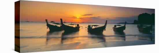 Fishing Boats in the Sea, Railay Beach, Krabi, Krabi Province, Thailand-null-Stretched Canvas