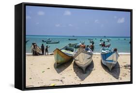 Fishing Boats in the Turquoise Waters of Qalansia on the West Coast of the Island of Socotra-Michael Runkel-Framed Stretched Canvas