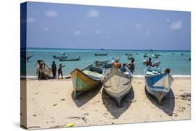 Fishing Boats in the Turquoise Waters of Qalansia on the West Coast of the Island of Socotra-Michael Runkel-Stretched Canvas