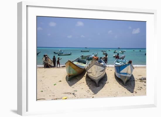 Fishing Boats in the Turquoise Waters of Qalansia on the West Coast of the Island of Socotra-Michael Runkel-Framed Photographic Print