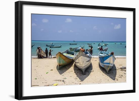 Fishing Boats in the Turquoise Waters of Qalansia on the West Coast of the Island of Socotra-Michael Runkel-Framed Photographic Print