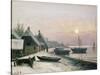 Fishing Boats in the Winter Sunlight-Anders Andersen-Lundby-Stretched Canvas