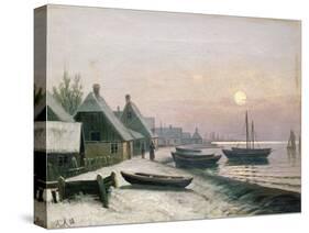 Fishing Boats in the Winter Sunlight-Anders Andersen-Lundby-Stretched Canvas