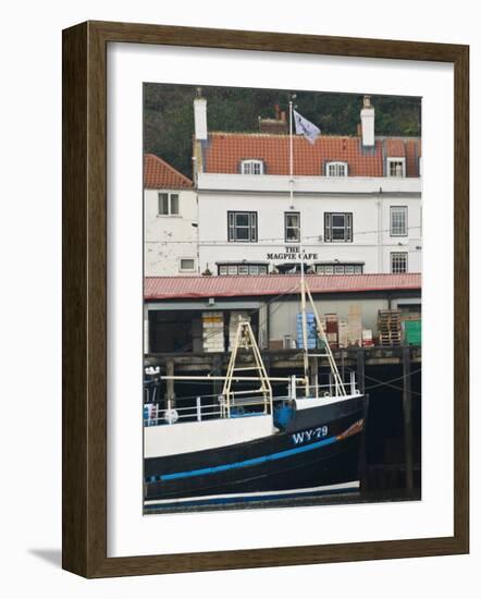 Fishing Boats in Whitby Harbour with Famous Magpie Cafe in Background, Yorkshire, England-John Woodworth-Framed Photographic Print