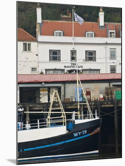 Fishing Boats in Whitby Harbour with Famous Magpie Cafe in Background, Yorkshire, England-John Woodworth-Mounted Photographic Print